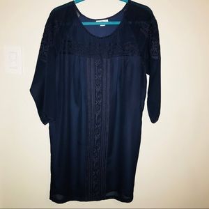 Joie 100% Silk navy embroidered tunic dress Size L